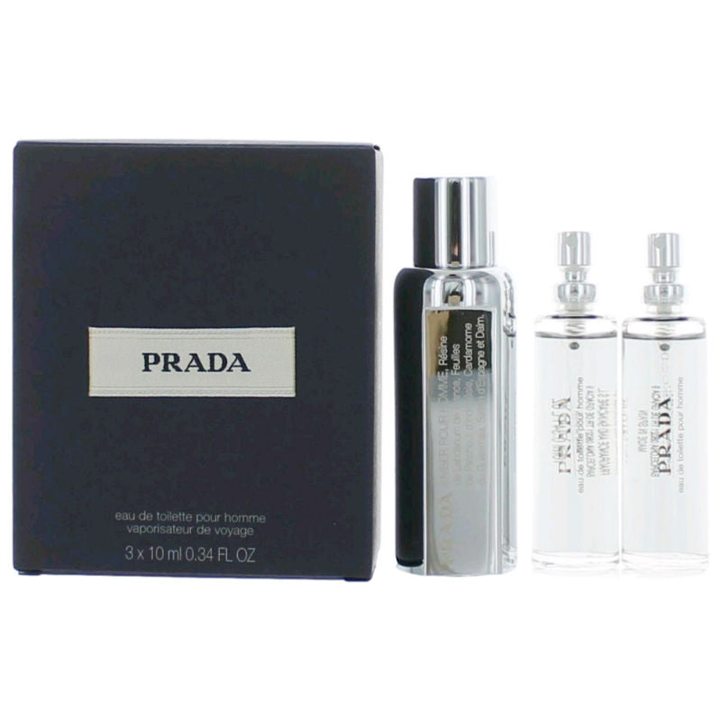 Prada Amber for Men EDT Refillable Spray 0.34 oz + 2 Refills Set - Cosmic-Perfume