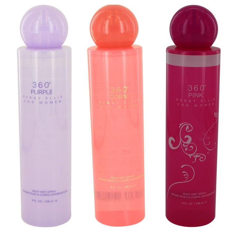360 Coral/Pink/Purple for Women by Perry Ellis Body Mist 3 pc Bundle –  Cosmic-Perfume