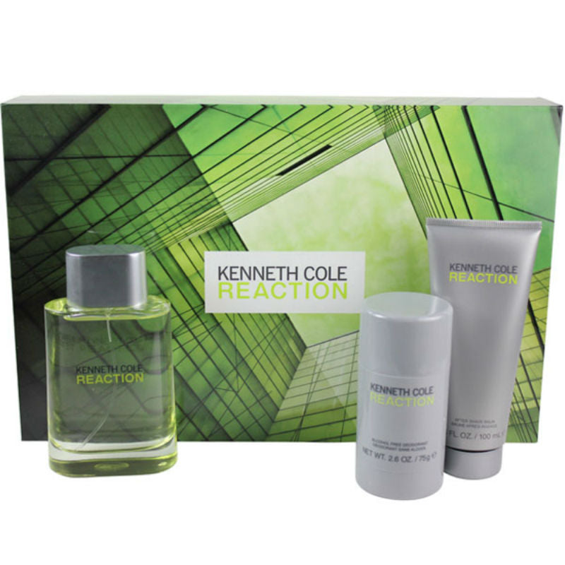 Reaction for Men by Kenneth Cole EDT Spray 3.4 oz + Balm + Deodorant -  Gift Set