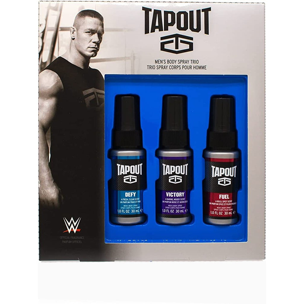 Tapout for Men Defy Victory Fuel Collection Body Spray 1.0 oz - 3 pc Gift Set